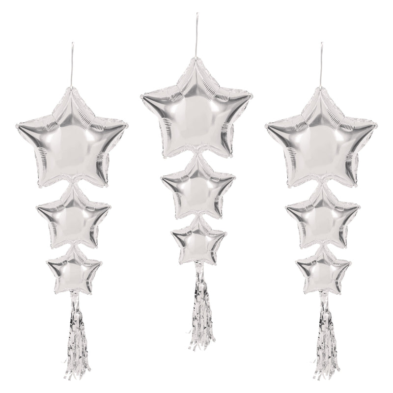 Star Balloons w/Tassels – 3' 9" – (3/Pkg) by Beistle for General Occasion Mylar