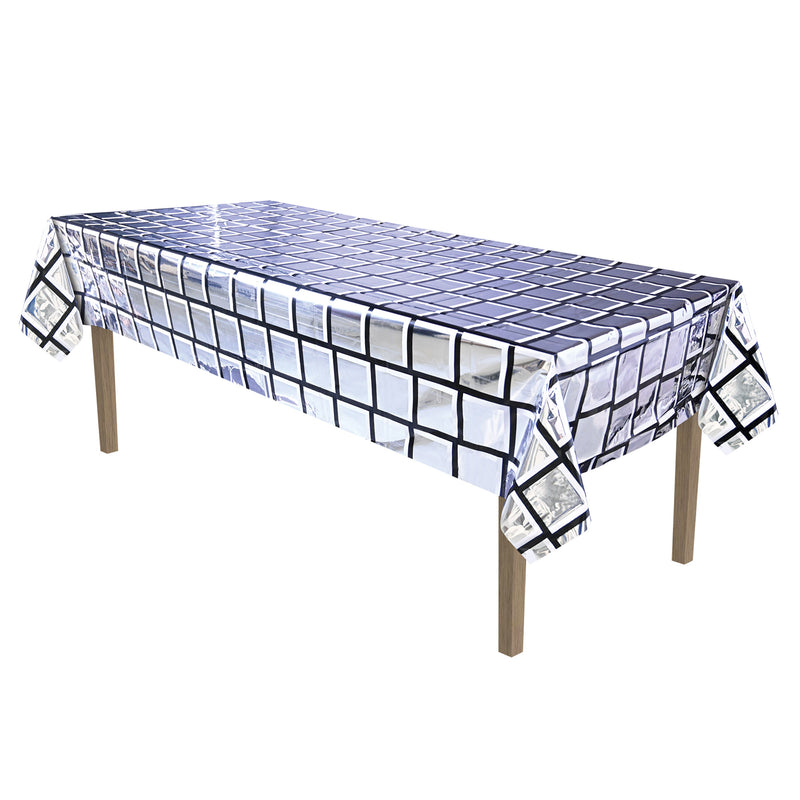 Metallic Disco Ball Tablecover – 54" x 108" – (1/Pkg) by Beistle for 70's Table Covers - Patterned