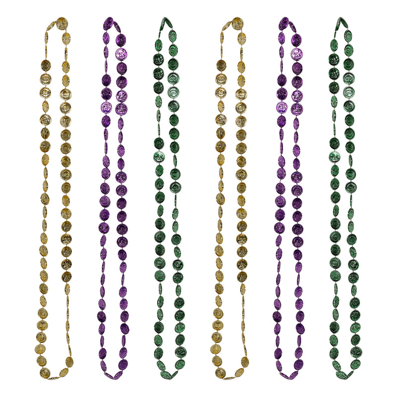 Mardi Gras Coin Beads – 33" – (6/Card)