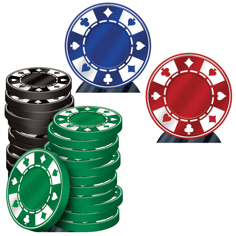 Casino Poker Chips Stand-Ups – Asstd – (3/Box) by Beistle for Prom 3-D Props