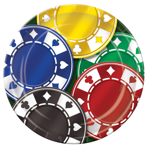 Poker Chips Plates – 9" – (8/Pkg) by Beistle for Casino Plates-Dinner