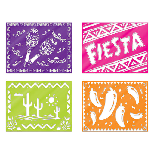 Plastic Fiesta Picado Style Placemats – 10" x 13" – (4/Pkg) by Beistle for Fiesta/Cinco de Mayo Accessories