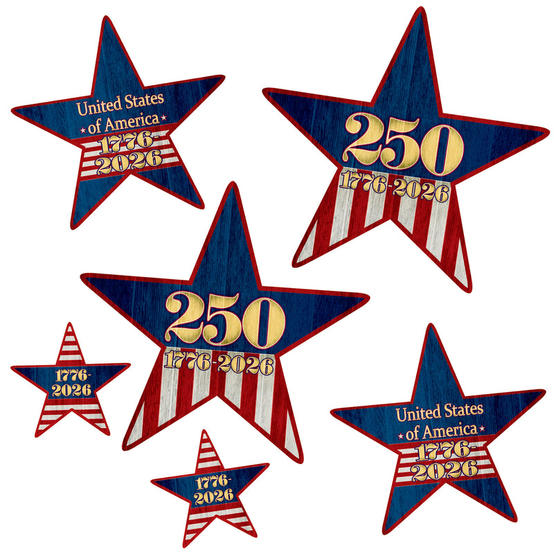 Semiquincentennial Star Cutouts – Asstd – (6/Pkg)