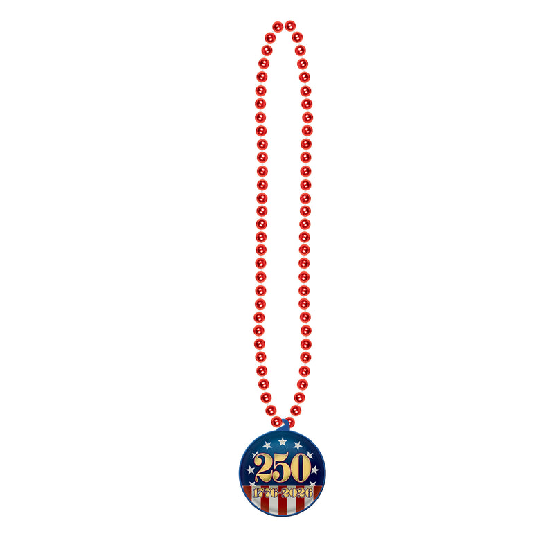 Beads w/Semiquincentennial Medallion – 33" – (1/Card)