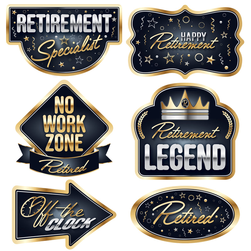 Happy Retirement Cutouts – 9"-10¾" – (6/Pkg) by Beistle for Retirement Printed