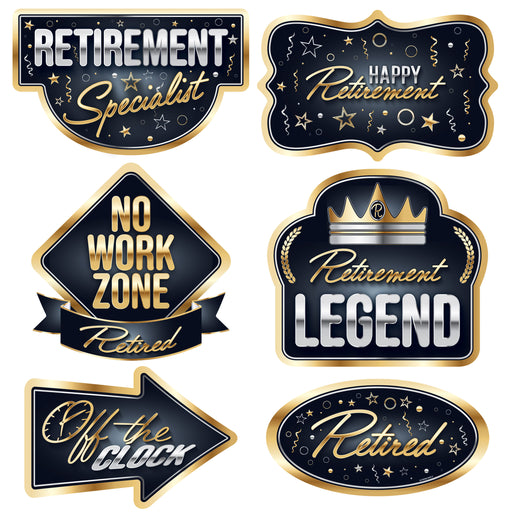 Happy Retirement Cutouts – 9"-10¾" – (6/Pkg) by Beistle for Retirement Printed