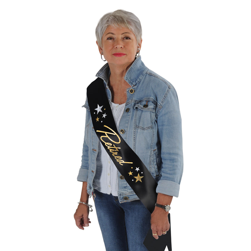Glittered Retired Satin Sash – 33" x 4" – (1/Pkg) by Beistle for Retirement Sashes