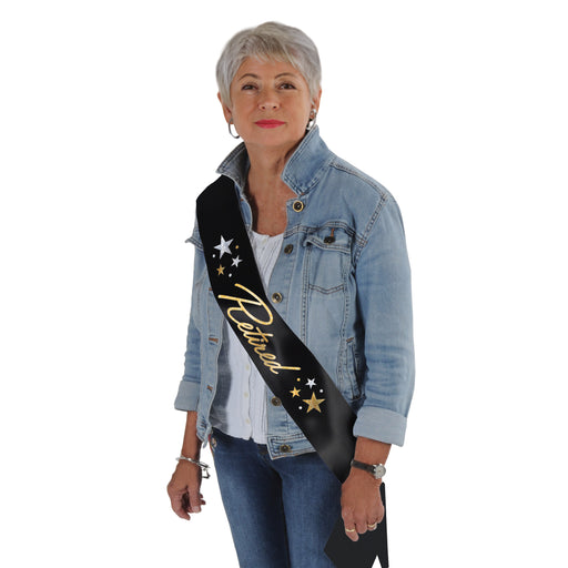 Glittered Retired Satin Sash – 33" x 4" – (1/Pkg) by Beistle for Retirement Sashes