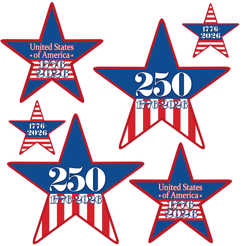 Semiquincentennial Star Cutouts – Asstd – (6/Pkg)