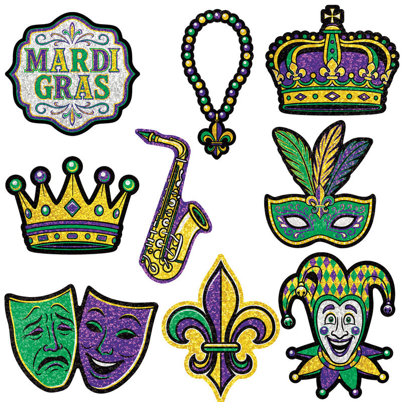Mini Mardi Gras Cutouts – 2¾"-5¾" – (9/Pkg)