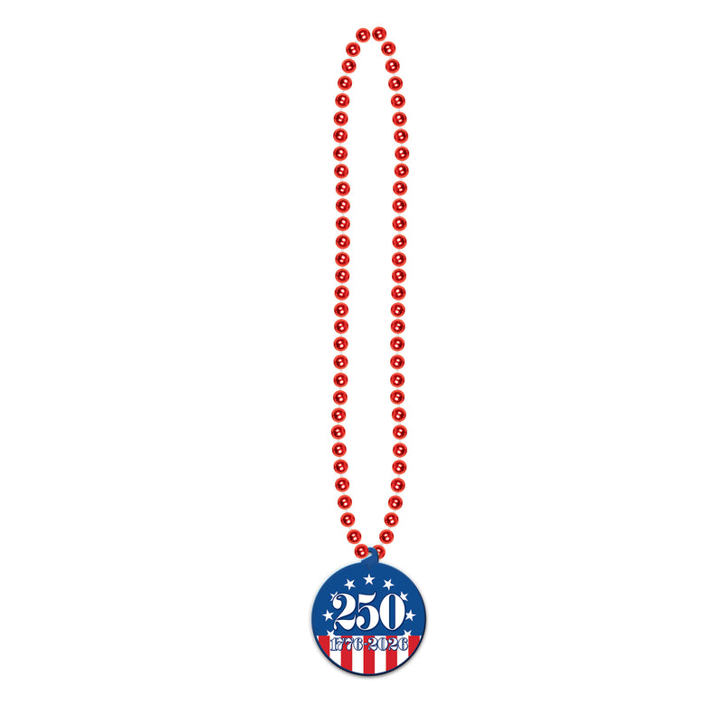 Beads w/Semiquincentennial Medallion – 33" – (1/Card)