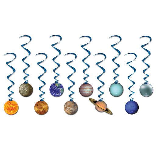 Solar System Whirls – 3' 2"-3' 5" – (10/Pkg) by Beistle for Space Whirls
