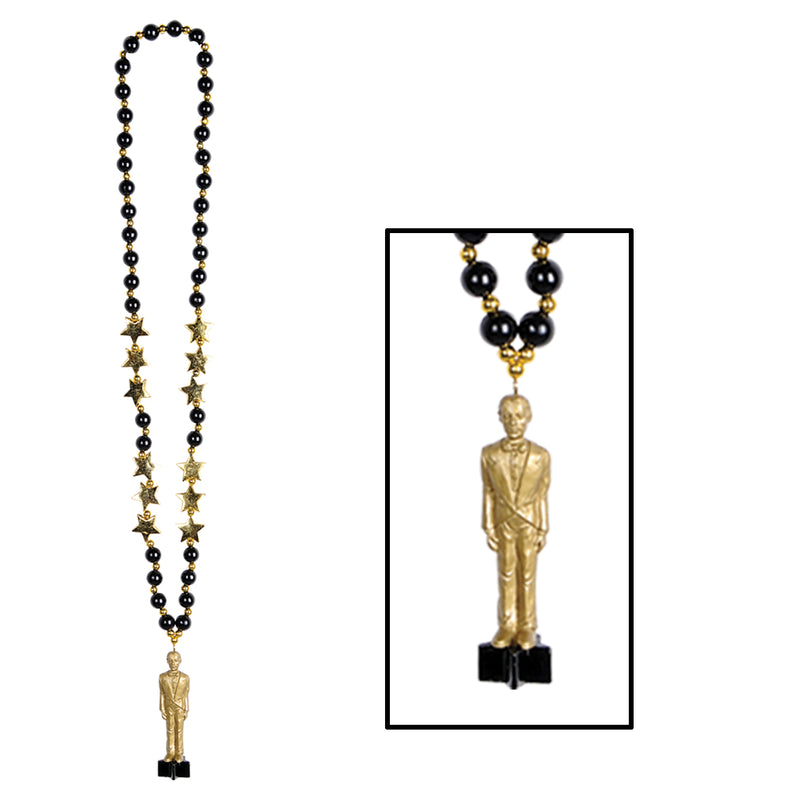 Beads w/Awards Night Statuette – 36" – (1/Card) by Beistle for Awards Night Beads with Medallion