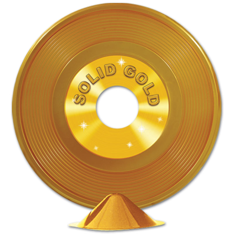 Gold Plastic Record Centerpiece – 9" – (1/Pkg) by Beistle for 50's/Rock & Roll Plastic Decorations