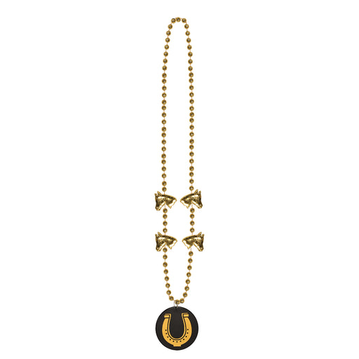 Beads w/Horseshoe Medallion – 36" – (1/Card) by Beistle for Derby Day Beads with Medallion