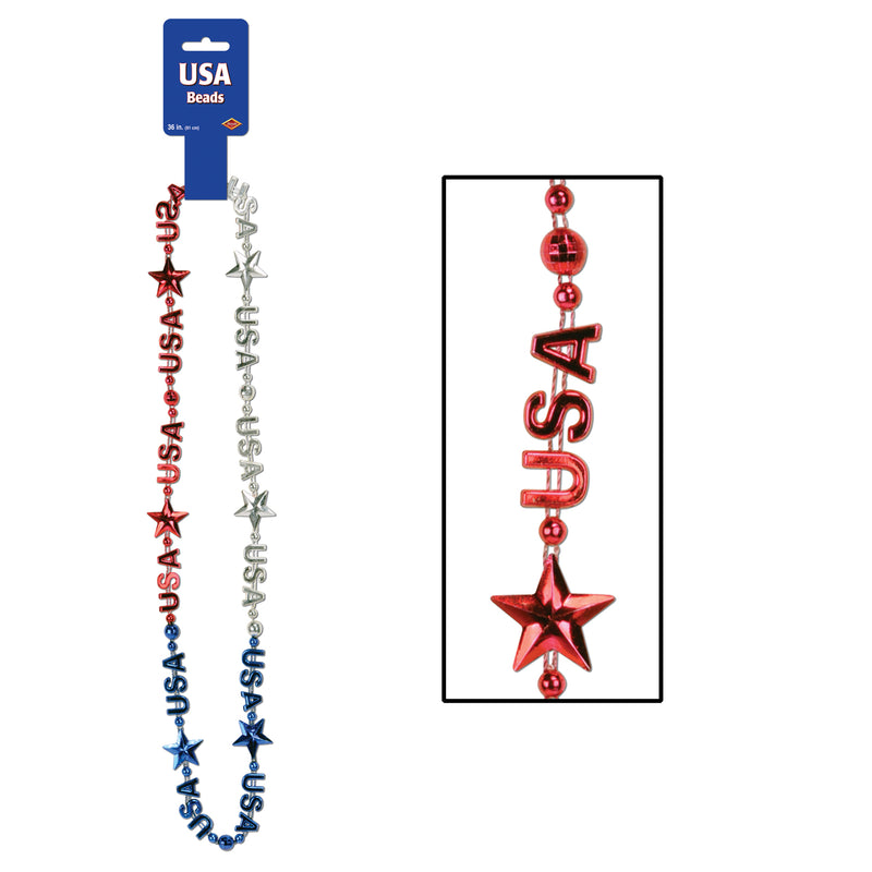 USA Beads-Of-Expression – 36" – (1/Card) by Beistle for Patriotic Novelty Beads