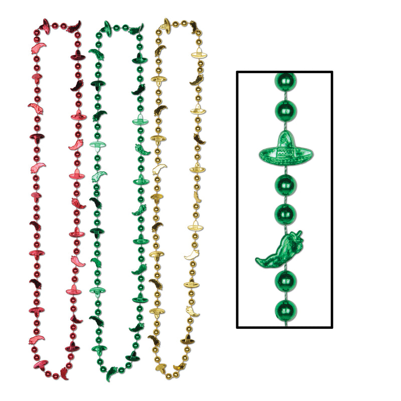Fiesta Beads – 33" – (6/Card) by Beistle for Fiesta/Cinco de Mayo Novelty Beads