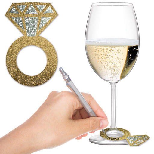 Diamond Ring Wine Glass Markers – 2¼" x 3½" – (24/Pkg) by Beistle for Bachelorette Accessories