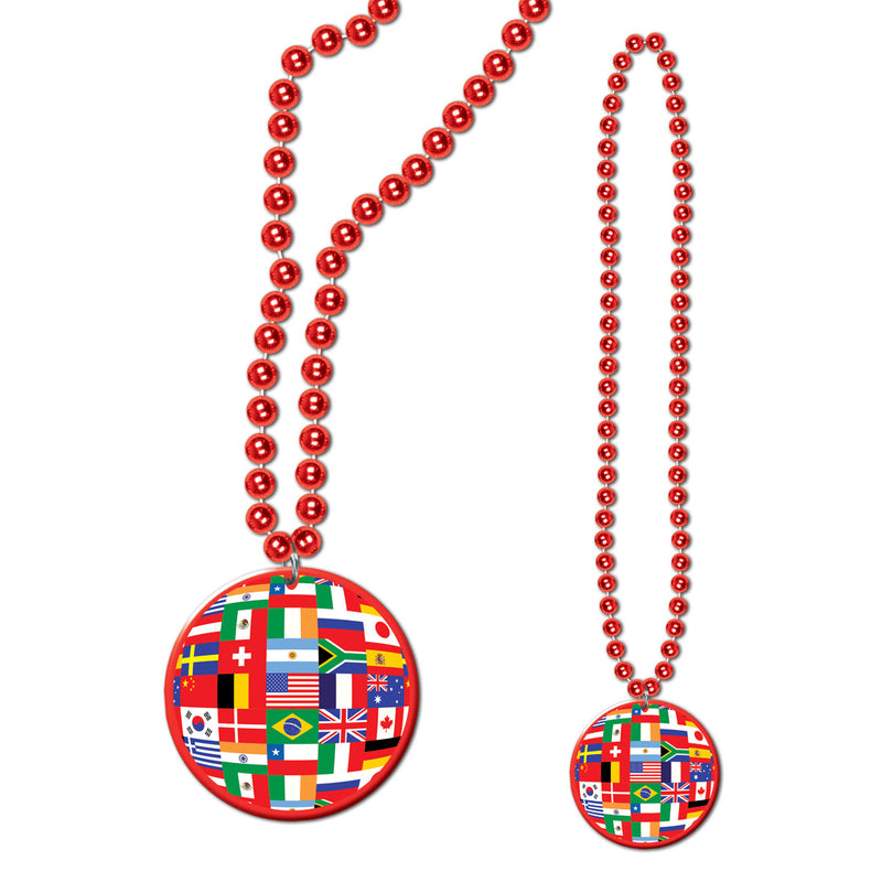 Beads w/International Flag Medallion – 33" – (1/Card)
