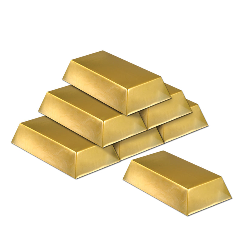 Plastic Gold Bar Decorations – 7" x 4" x 1½" – (6/Card) by Beistle for Pirate Plastic Decorations