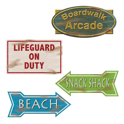 Beach Sign Cutouts – 12"-14" – (4/Pkg) by Beistle for Luau Printed