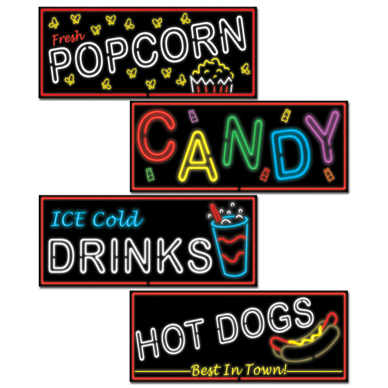 Neon Food Sign Cutouts – 19½" – (4/Pkg) by Beistle for Awards Night Printed