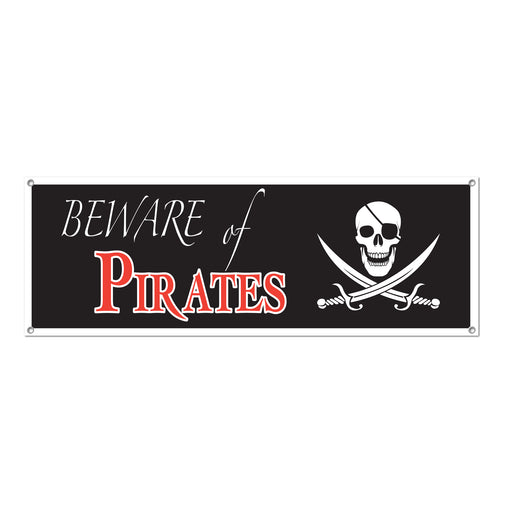 Beware Of Pirates Sign Banner – 5' x 21" – (1/Pkg) by Beistle for Pirate All-Weather