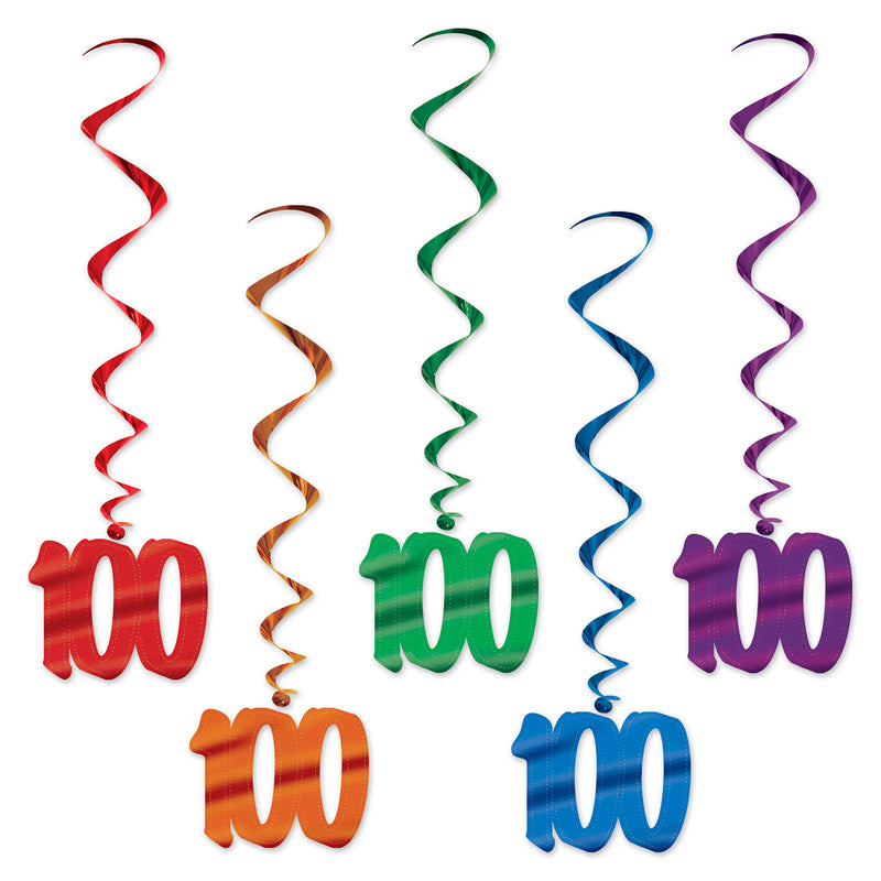 "100" Whirls – 3' – (5/Pkg) by Beistle for Birthday-Age Specific Whirls