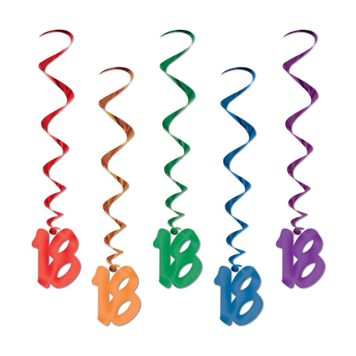 "18" Whirls – 3' – (5/Pkg) by Beistle for Birthday-Age Specific Whirls