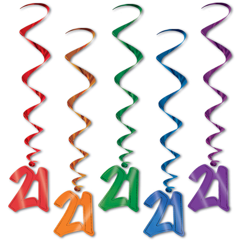 "21" Whirls – 3' – (5/Pkg) by Beistle for 21st Birthday Whirls