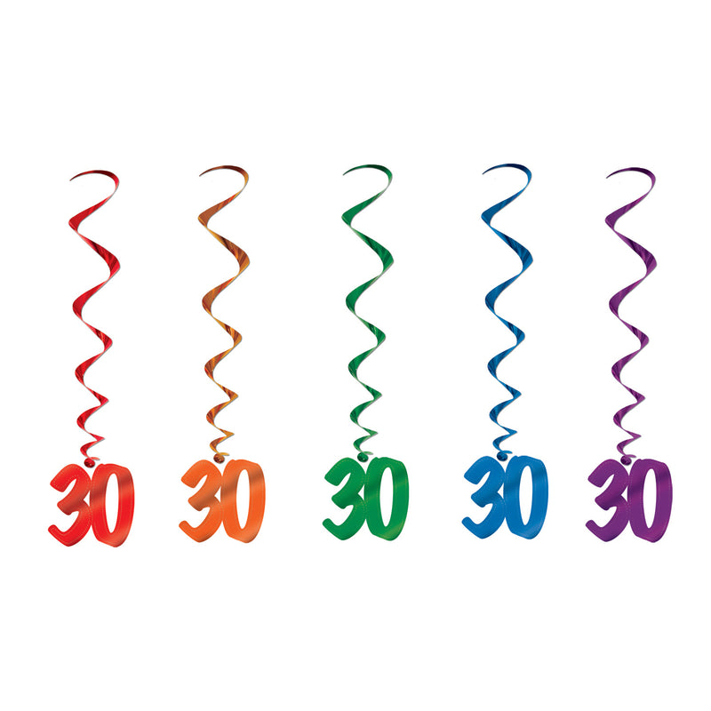 "30" Whirls – 3' – (5/Pkg) by Beistle for Birthday-Age Specific Whirls