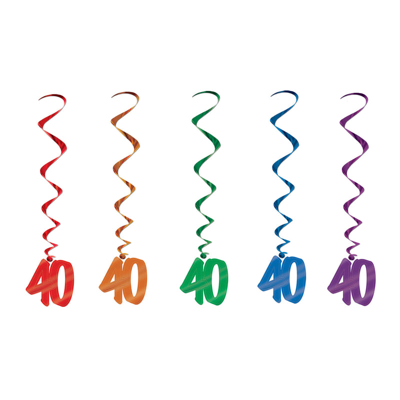 "40" Whirls – 3' – (5/Pkg) by Beistle for Birthday-Age Specific Whirls