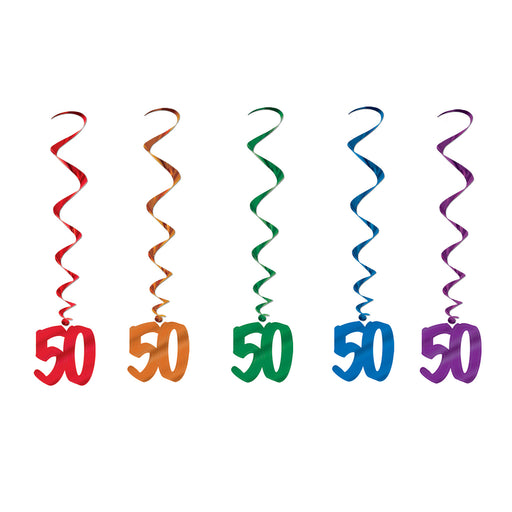 "50" Whirls – 3' – (5/Pkg) by Beistle for Birthday-Age Specific Whirls