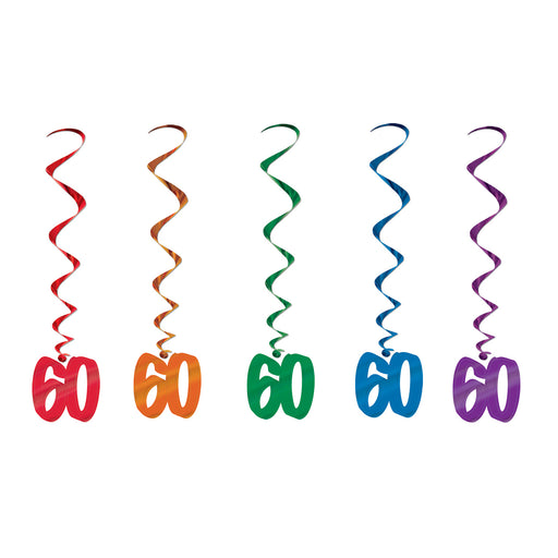 "60" Whirls – 3' – (5/Pkg) by Beistle for Birthday-Age Specific Whirls