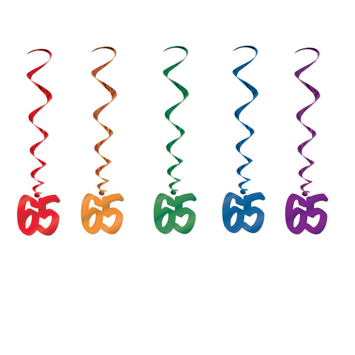 "65" Whirls – 3' – (5/Pkg) by Beistle for Birthday-Age Specific Whirls