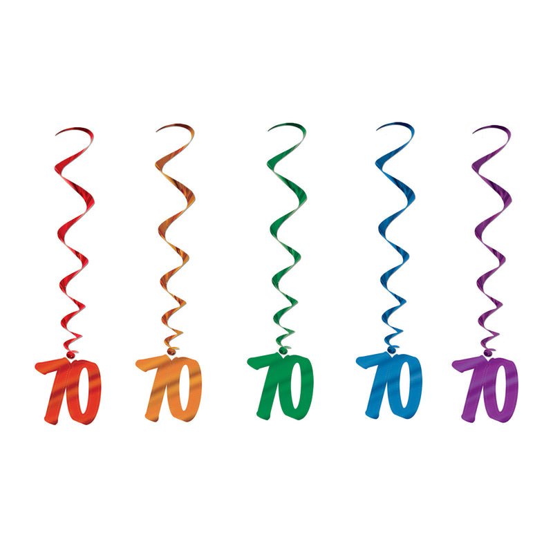 "70" Whirls – 3' – (5/Pkg) by Beistle for Birthday-Age Specific Whirls
