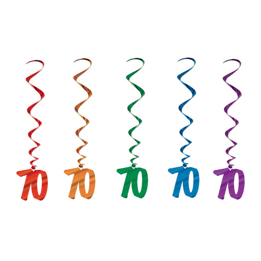 "70" Whirls – 3' – (5/Pkg) by Beistle for Birthday-Age Specific Whirls