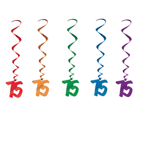 "75" Whirls – 3' – (5/Pkg) by Beistle for Birthday-Age Specific Whirls