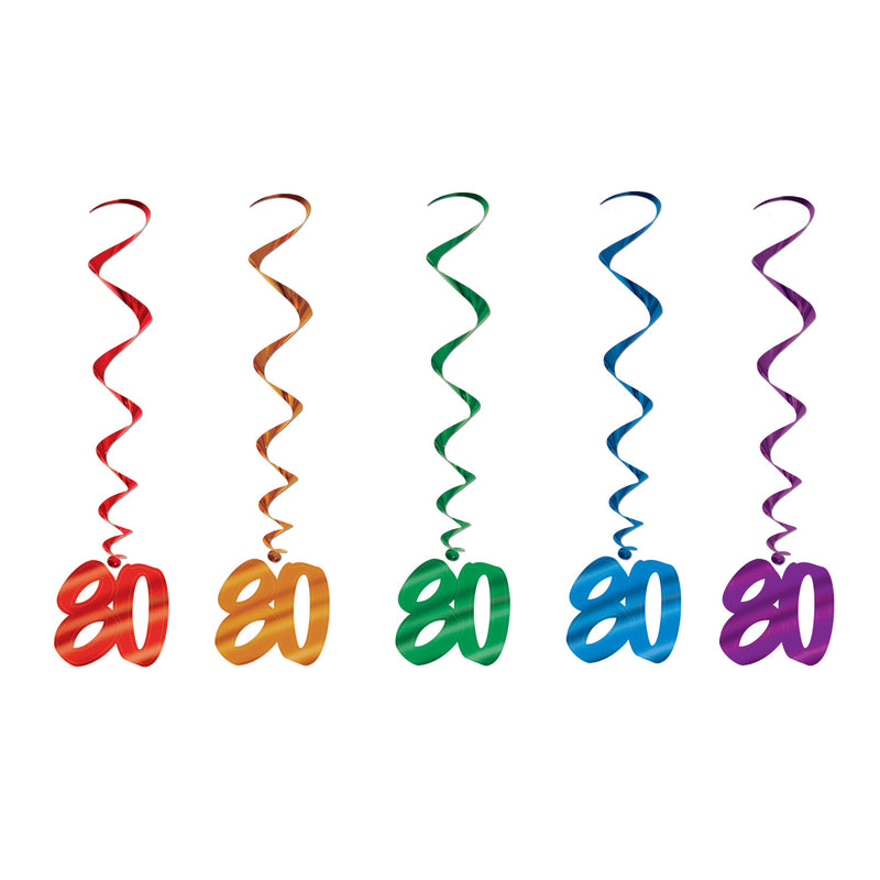 "80" Whirls – 3' – (5/Pkg) by Beistle for Birthday-Age Specific Whirls