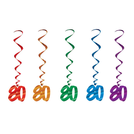 "80" Whirls – 3' – (5/Pkg) by Beistle for Birthday-Age Specific Whirls