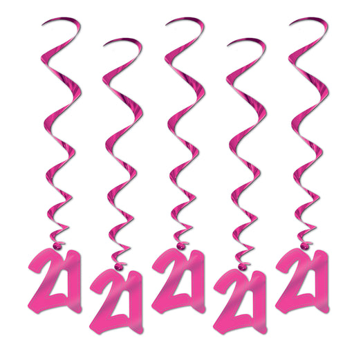 "21" Whirls – 3' – (5/Pkg) by Beistle for 21st Birthday Whirls