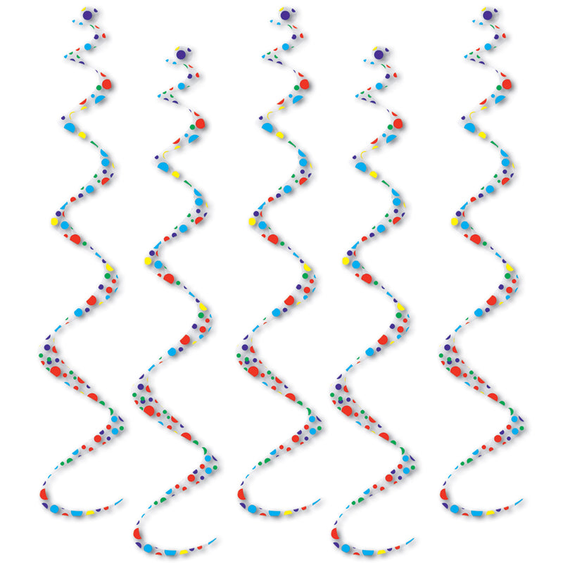 Printed Polka Dots Twirly Whirlys – 24" – (5/Pkg) by Beistle for Birthday Whirls
