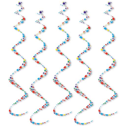 Printed Polka Dots Twirly Whirlys – 24" – (5/Pkg) by Beistle for Birthday Whirls