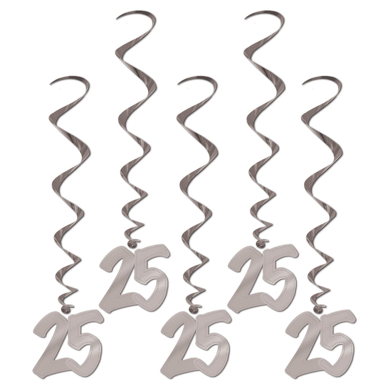 "25th" Anniversary Whirls – 3' – (5/Pkg) by Beistle for Anniversary Whirls