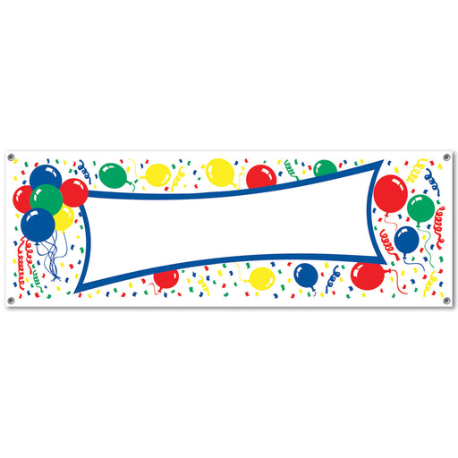 Balloons Sign Banner – 5' x 21" – (1/Pkg) by Beistle for Birthday All-Weather