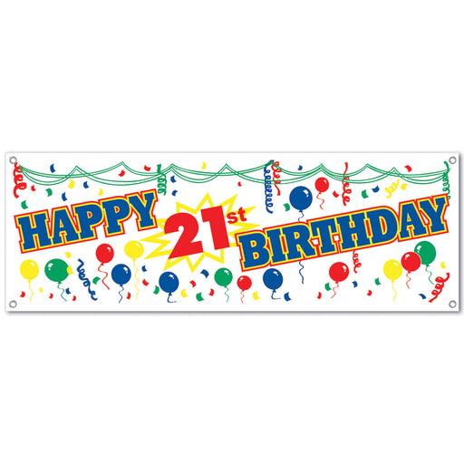 Happy "21st" Birthday Sign Banner – 5' x 21" – (1/Pkg) by Beistle for 21st Birthday All-Weather