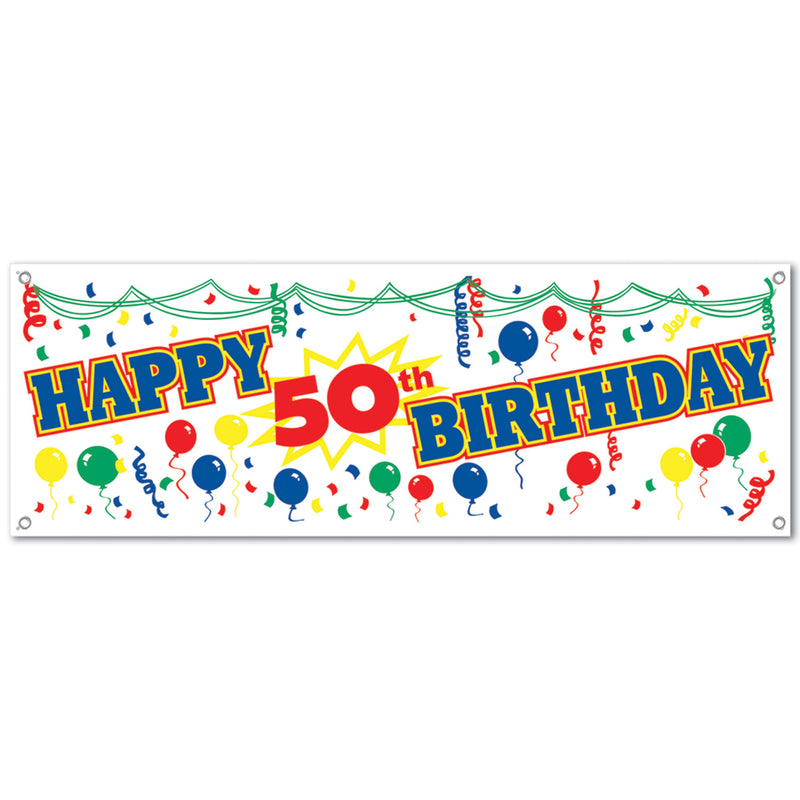 Happy "50th" Birthday Sign Banner – 5' x 21" – (1/Pkg) by Beistle for Birthday-Age Specific All-Weather