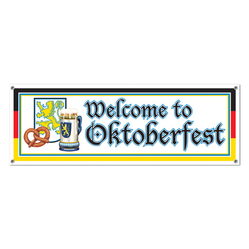 Welcome To Oktoberfest Sign Banner – 5' x 21" – (1/Pkg) by Beistle for Oktoberfest All-Weather