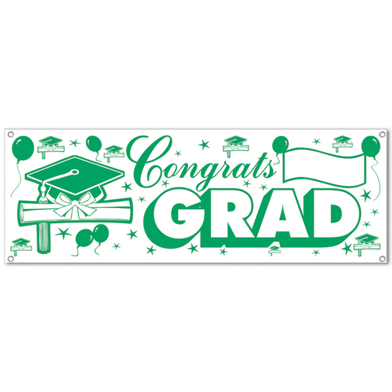 Congrats Grad Sign Banner – 5' x 21" – (1/Pkg) by Beistle for Graduation All-Weather