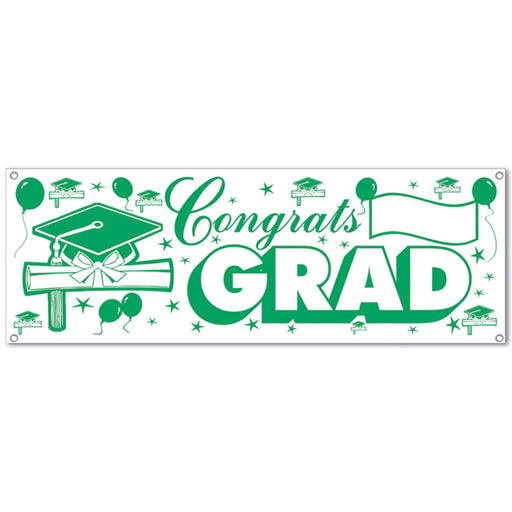 Congrats Grad Sign Banner – 5' x 21" – (1/Pkg) by Beistle for Graduation All-Weather